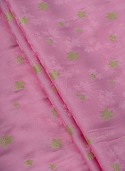 Pure Viscose Satin Baby Pink Color With Jacquard Butti Dyed Fabric
