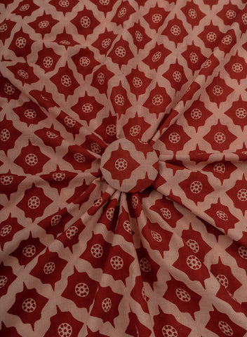 (Pre Cut -2.5 Meter) Pure Cotton Cambric Turkey Red Color Geometrical Pattern Dabu Hand Block Print Fabric.