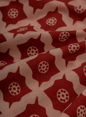 Pure Cotton Cambric Turkey Red Color Geometrical Pattern Dabu Hand Block Print Fabric.