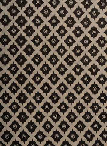 (Pre Cut- 2.5 Meter) Pure Cotton Cambric Black And Off White Color Geometrical Pattern Dabu Hand Block Print Fabric.