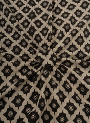 Pure Cotton Cambric Black And Off White Color Geometrical Pattern Dabu Hand Block Print Fabric.