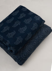 Cotton Mulmul Mix And Match Navy Blue Color Screen Print Fabric.