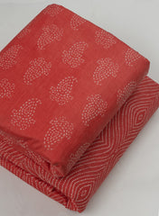 Cotton Mulmul Mix And Match Amaranth Red Color Screen Print Fabric.