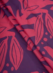 Linen Satin Purple Color Floral Pattern Digital Print Fabric.