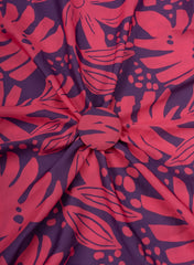 Linen Satin Purple Color Floral Pattern Digital Print Fabric.