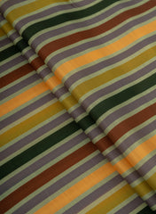 Linen Satin Green Color Strips Pattern Digital Print Fabric.