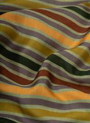 Linen Satin Green Color Strips Pattern Digital Print Fabric.