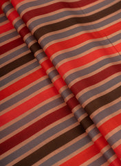 Linen Satin Red Color Strips Pattern Digital Print Fabric.