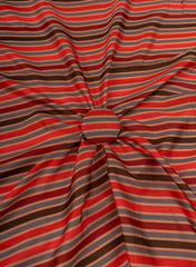 Linen Satin Red Color Strips Pattern Digital Print Fabric.