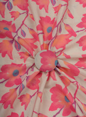 Linen Satin Off White Color Pink Floral Pattern Digital Print Fabric.