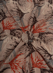 Linen Satin Beige Color Floral Pattern Digital Print Fabric.