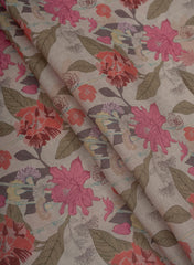 Linen Satin Tea Green Color Floral Pattern Digital Print Fabric.