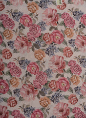 Linen Satin Off White Color Floral Pattern Digital Print Fabric.