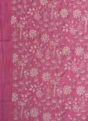 Mul Chanderi Wine Color Floral Pattern Embroidery Fabric.