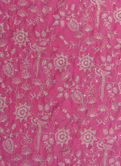 Mul Chanderi Wine Color Floral Pattern Embroidery Fabric.