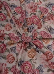 Linen Satin Off White Color Floral Pattern Digital Print Fabric.