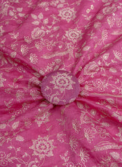 Mul Chanderi Wine Color Floral Pattern Embroidery Fabric.