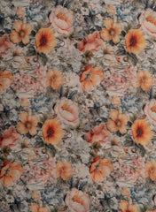 Linen Satin Multi Color Floral Pattern Digital Print Fabric.