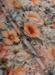 Linen Satin Multi Color Floral Pattern Digital Print Fabric.