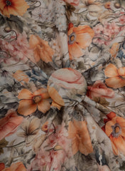 Linen Satin Multi Color Floral Pattern Digital Print Fabric.