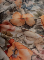 Linen Satin Multi Color Floral Pattern Digital Print Fabric.