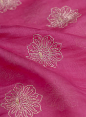 Mul Chanderi Light Wine Color Floral Pattern Embroidery Fabric.