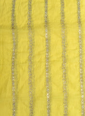 (Pre Cut-3 Meter) Mul Chanderi Bright Lemon Color Traditional Pattern Embroidery Fabric.
