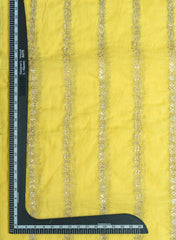 (Pre Cut-3 Meter) Mul Chanderi Bright Lemon Color Traditional Pattern Embroidery Fabric.