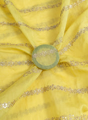 (Pre Cut-3 Meter) Mul Chanderi Bright Lemon Color Traditional Pattern Embroidery Fabric.