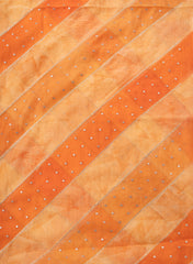 Mul Chanderi Orange Color Brush Print Stripe Pattern Embroidery Fabric.