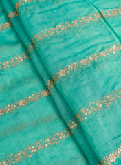 Mul Chanderi Sky Blue Color Traditional Pattern Embroidery Fabric.