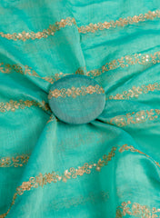 Mul Chanderi Sky Blue Color Traditional Pattern Embroidery Fabric.