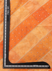 Mul Chanderi Orange Color Brush Print Stripe Pattern Embroidery Fabric.