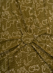 Pure Cotton Cambric Olive Green Color Animal Pattern Dabu Hand Block Print Fabric.