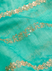 Mul Chanderi Sky Blue Color Traditional Pattern Embroidery Fabric.