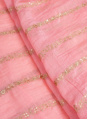 Mul Chanderi light Pink Color Traditional Pattern Embroidery Fabric.
