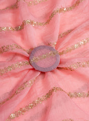 Mul Chanderi light Pink Color Traditional Pattern Embroidery Fabric.