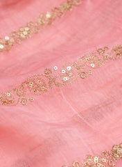 Mul Chanderi light Pink Color Traditional Pattern Embroidery Fabric.