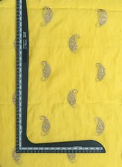 Mul Chanderi Bright Lemon Color Paisley Pattern Embroidery Fabric.