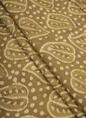 Pure Cotton Cambric Olive Green Color Floral Pattern Dabu Hand Block Print Fabric.