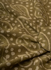 Pure Cotton Cambric Olive Green Color Floral Pattern Dabu Hand Block Print Fabric.