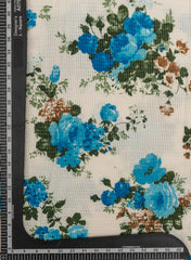 Pure Cotton Cambric Off-White Color Blue Floral Pattern Katha Work Fabric.