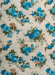 Pure Cotton Cambric Off-White Color Blue Floral Pattern Katha Work Fabric.