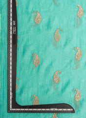 Mul Chanderi Sky Blue Color Paisley Pattern Embroidery Fabric.
