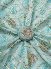 Pure Muslin Sky Blue Color With Sequins Embroidery Fabric