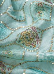 Pure Muslin Sky Blue Color With Sequins Embroidery Fabric