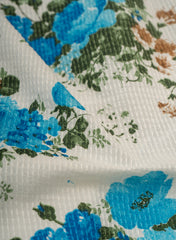 Pure Cotton Cambric Off-White Color Blue Floral Pattern Katha Work Fabric.