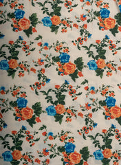 Pure Cotton Cambric Off-White Color Orange Floral Pattern Katha Work Fabric.