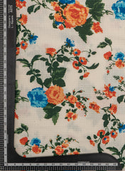 Pure Cotton Cambric Off-White Color Orange Floral Pattern Katha Work Fabric.