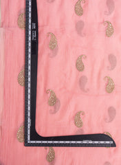 Mul Chanderi Bright Pink Color Paisley Pattern Embroidery Fabric.